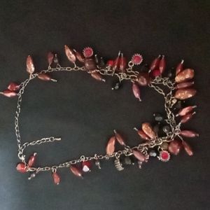 Red and Pink Polished Rock and Bead Necklace